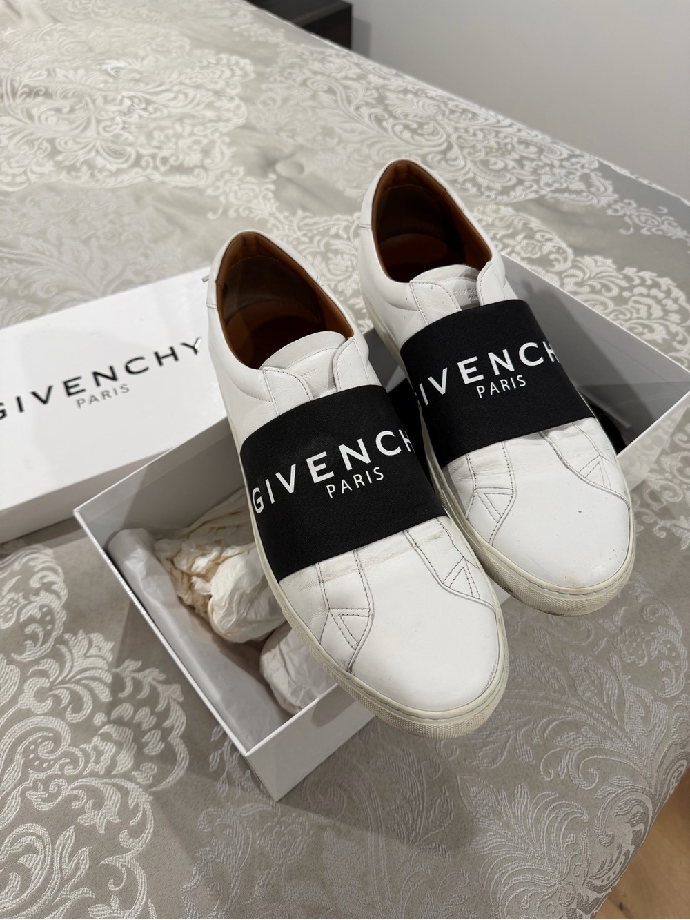 Givenchy White Leather Slip-On Sneakers with Black Logo Band